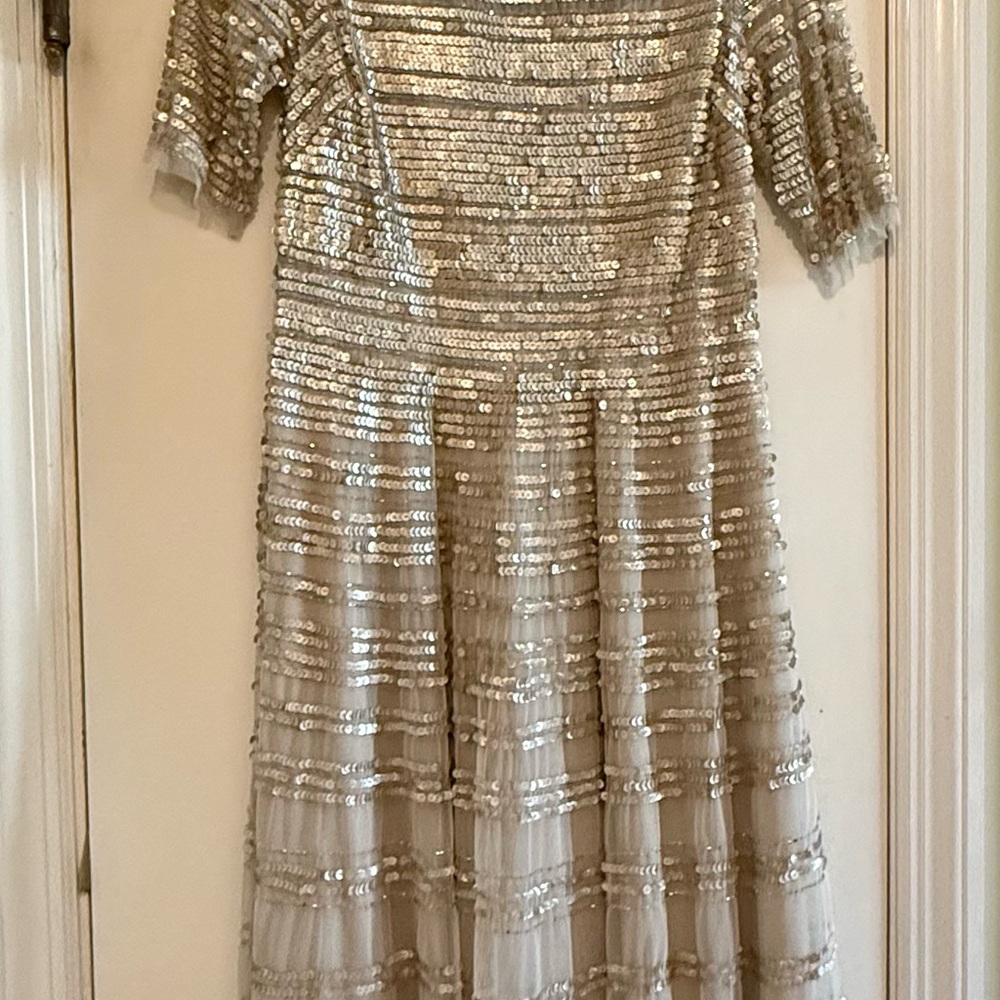 Johnny Was Silver Sequin Midi Dress